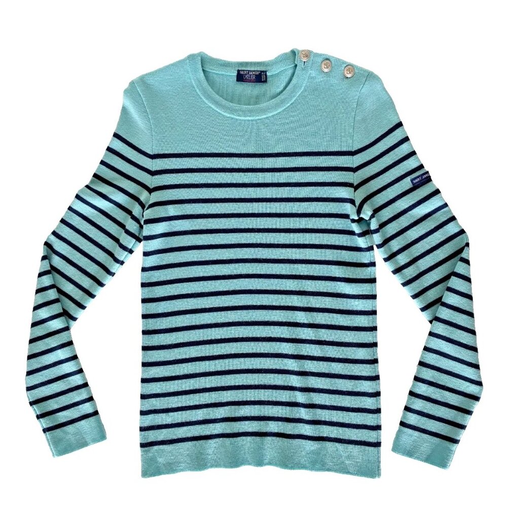 SAINT JAMES L'Atelier Breton striped wool women's sweater light blue size S (40)